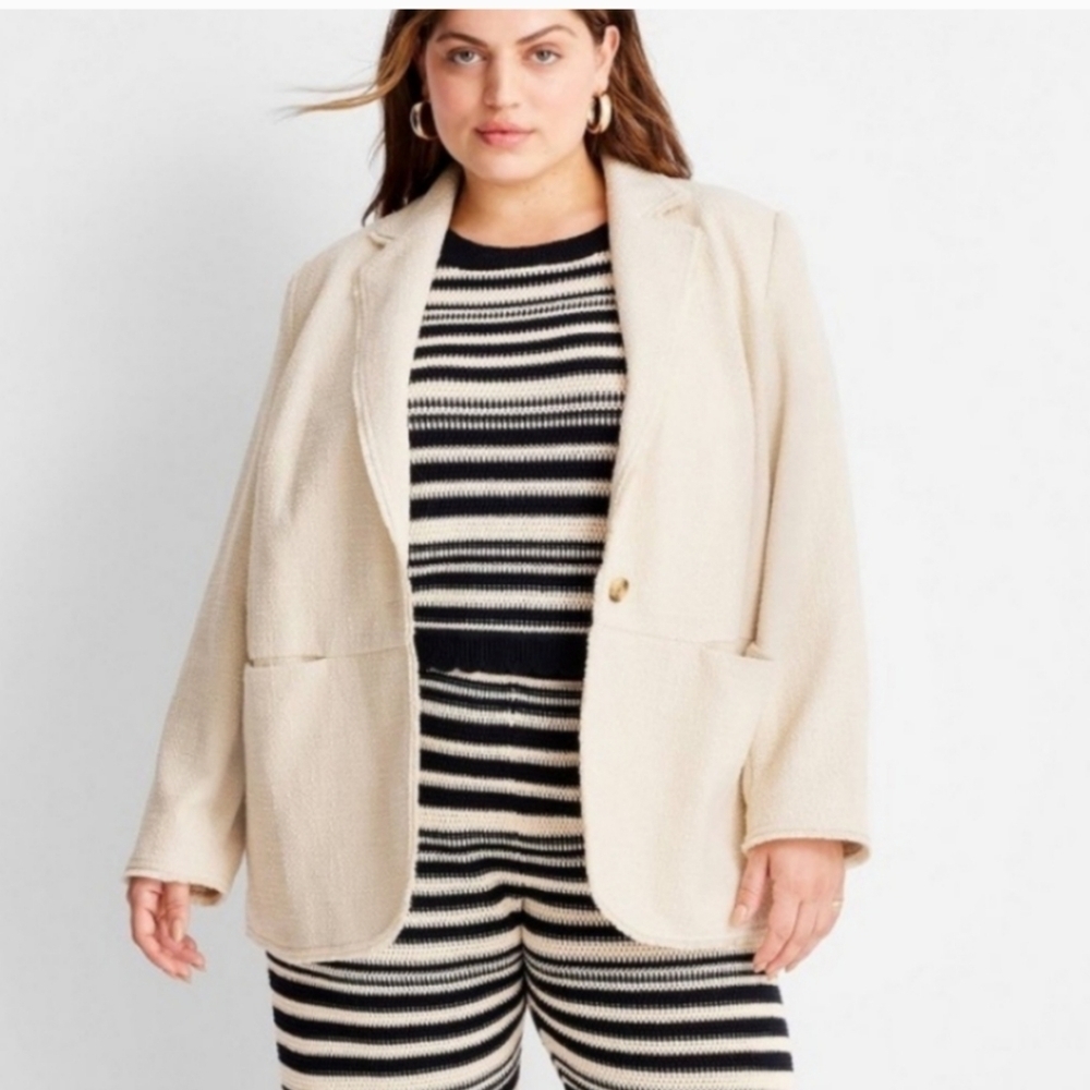 NWT Future Collective X Jenny K. Lopez Tweed Blazer Jacket in Ivory Size 3X ✨